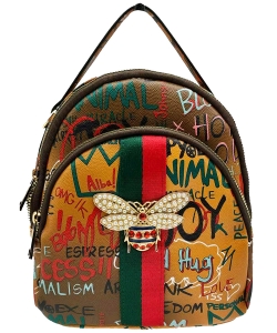 Graffiti Queen Bee Stripe Convertible Backpack Satchel GP2751BPP TAN